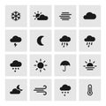 Set of weather forcast flat icons on square. Royalty Free Stock Photo