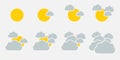 Set weather web icon with grey cloud, sun, lightning etc. Vector shapes from metro minimal flat style Royalty Free Stock Photo
