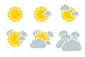 Set weather web icon with grey cloud, sun, lightning etc. Vector shapes from metro minimal flat style Royalty Free Stock Photo