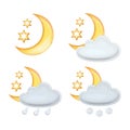 Set of Weather Icons in cartoon style on white background.