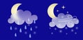 Set of weather icons. Glassmorphism style symbols for meteo forecast app Elements Isolated on blue background. Night