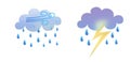 Set of weather icons. Glassmorphism style symbols for meteo forecast app. Elements Isolated on white background. Day
