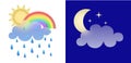 Set of weather icons. Glassmorphism style symbols for meteo forecast app Elements Isolated on white background Day night