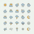 Clouds with lightning, a crescent moon, and snowflakes. Some icons Royalty Free Stock Photo