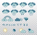 Set of weather blue icons on transparent background Royalty Free Stock Photo