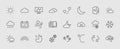 Set of weather vector line icons. Contains symbols of the sun, clouds, snowflakes, wind, rainbow, moon and much more Royalty Free Stock Photo