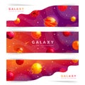 Set of web banners templates with abstract shape and stars. Cosmos, universe and sky. Space explore. Children cartoon