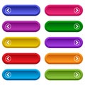 Set of web buttons with arrows, colorful long round buttons. Vector Royalty Free Stock Photo