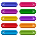 Set of web buttons with arrows, colorful long round buttons. Vector Royalty Free Stock Photo