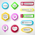 Set of web buttons for charity, donate. Royalty Free Stock Photo