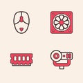 Set Web camera, Computer mouse, cooler and RAM, random access memory icon. Vector Royalty Free Stock Photo