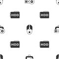 Set Web camera, Computer mouse and Hard disk drive HDD on seamless pattern. Vector Royalty Free Stock Photo