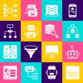 Set Web developer programming code, Artificial intelligence robot, Server, Data, Neural network, Algorithm, and icon Royalty Free Stock Photo