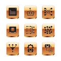 Set Web developer programming code, Funnel or filter, Robot setting, Neural network, Processor CPU, Artificial Royalty Free Stock Photo