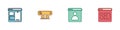 Set Web developer programming code, Search engine, Create account screen and SEO optimization icon. Vector Royalty Free Stock Photo