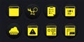 Set Web development, Page with a 404 error, Browser exclamation mark, setting, Clipboard checklist, Debugging, Software Royalty Free Stock Photo