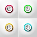 Set of web icon push button power. Red, green, yellow and blue colors. Vector illustration. Isolated on white background Royalty Free Stock Photo
