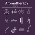 Set of web icons for aromatherapy. Oil burner, Aromatic sticks, aroma oils, candles and other accessories for aromatherapy. Royalty Free Stock Photo