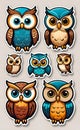 set of web icons of funny little owls, vector illustration, seamless pattern for design and print, smartphone background, Royalty Free Stock Photo