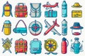 A set of web icons on a transparent isolated background. A collection of symbols about travel and recreation, vacations Royalty Free Stock Photo