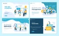 Set of web page design templates for creative and innovative solutions, business services, management and analytics, testimonials