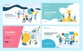 Set of web page design templates for teamwork, project management, business workflow, customer relationship management Royalty Free Stock Photo