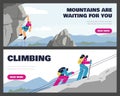 Set of website banner templates about climbing and mountaineering flat style