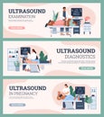 Set of website banner templates about ultrasound in pregnancy, diagnostics and examination