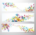 Set of website banners with colorful music notes.