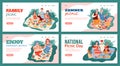 Set of website banners with family and friends on picnic vector illustration. Royalty Free Stock Photo