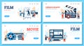 Set of website banners for filmmaking industry cartoon vector illustration.