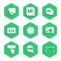 Set Website statistic, and graphic design, Bezier curve, UI or UX, Keyboard, Front end development, and Monitor mobile Royalty Free Stock Photo