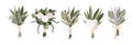 Set of wedding bouquets with flowers rose, lavender eucalyptus green leaves isolated