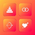 Set Wedding cake with heart, rings, Bow and arrow and Amour icon. Vector Royalty Free Stock Photo