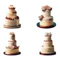 Set of wedding cakes isolated on a white background. Generative AI Royalty Free Stock Photo