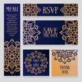 Set of wedding cards with lace mandala ornaments Royalty Free Stock Photo