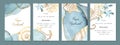 Set of wedding cards, invitation. Save the date sea style design. Blue watercolor wash. Summer background.