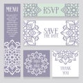 Set of wedding cards with lace mandala ornaments Royalty Free Stock Photo