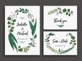 Set of wedding cards with leaves and herbs. Royalty Free Stock Photo