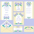 Set of wedding cards. Wedding invitations. Thank you card. Save the date card. Table card. Place card. Menu. Pattern.