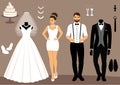 A set of wedding clothes. The choice. Clothes for the bride and