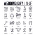 Set of wedding day celebration icons, pictograms.