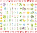 Set of wedding graphic set- wreath, flowers, arrows, hearts, laurel, ribbons and labels, hand drawing vector Royalty Free Stock Photo