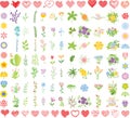 Set of wedding graphic set- wreath, flowers, arrows, hearts, laurel, ribbons and labels, hand drawing vector Royalty Free Stock Photo