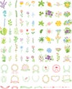 Set of wedding graphic set- wreath, flowers, arrows, hearts, laurel, ribbons and labels, hand drawing vector Royalty Free Stock Photo