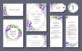 Wedding Invitation card, save the date, thank you, rsvp template. Vector. Purple Wreath flower