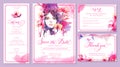 Set of wedding invitation card templates - watercolor beautiful Royalty Free Stock Photo