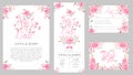 Set of wedding invitation card templates with watercolor rose flowers. Royalty Free Stock Photo