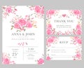 Set of wedding invitation card templates with watercolor rose flowers. Royalty Free Stock Photo