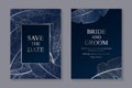 Greeting card templates with silver feathers on a navy blue background